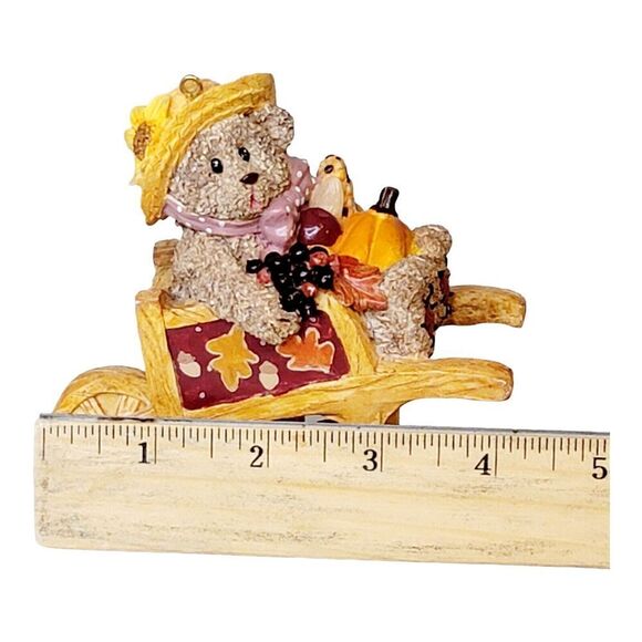 Vtg Fall Harvest Thanksgiving Resin Bear Pumpkins In Wheel Barrow Halloween READ - Picture 12 of 12